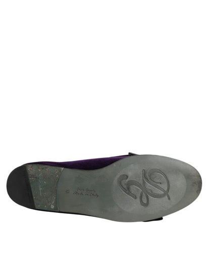 Dolce & Gabbana Purple Suede Cotton Bow Slip On Loafers Shoes