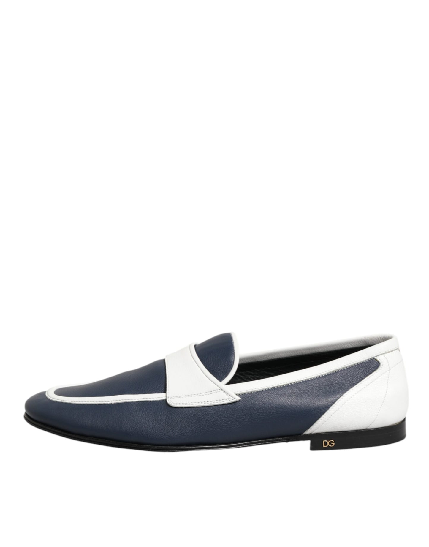 Dolce & Gabbana White Blue Leather Slip On Loafers Men Formal Shoes