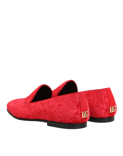 Dolce & Gabbana Red Jacquard Loafers Formal Men Dress Shoes