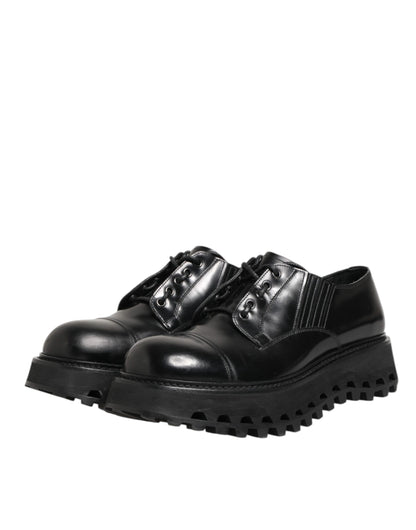 Dolce & Gabbana Black Leather Lace Up Derby Men Dress Shoes
