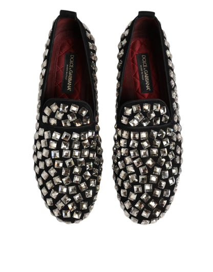 Dolce & Gabbana Black Suede Crystals Loafers Men Dress Shoes