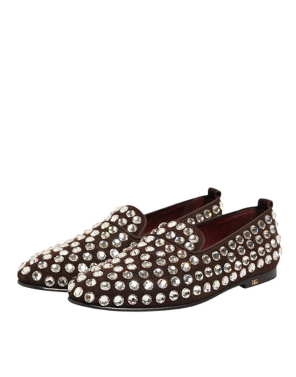 Dolce & Gabbana Bordeaux Suede Crystals Loafers Dress Shoes