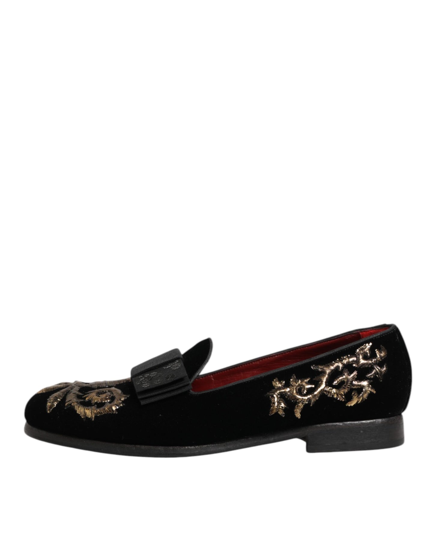 Dolce & Gabbana Black Velvet Embroidery Formal Loafers Shoes