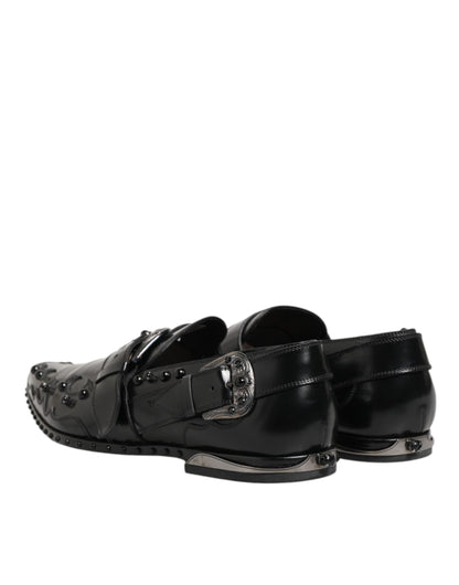 Dolce & Gabbana Black Embellished Dress Monk Strap Shoes