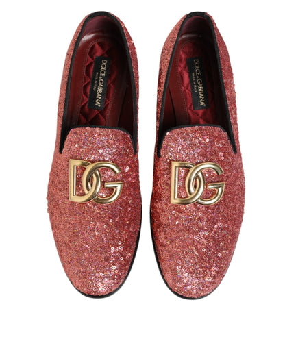 Dolce & Gabbana Pink Sequined Loafers Formal Dress Men Shoes