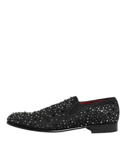 Dolce & Gabbana Black Suede Crystal Embellished Loafer Shoes