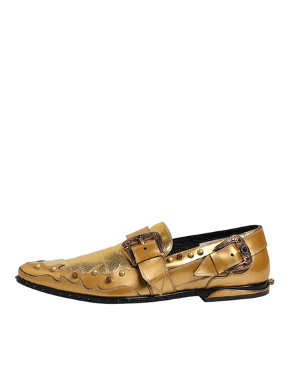 Dolce & Gabbana Gold Leather MONK STRAP Dress Formal Shoes