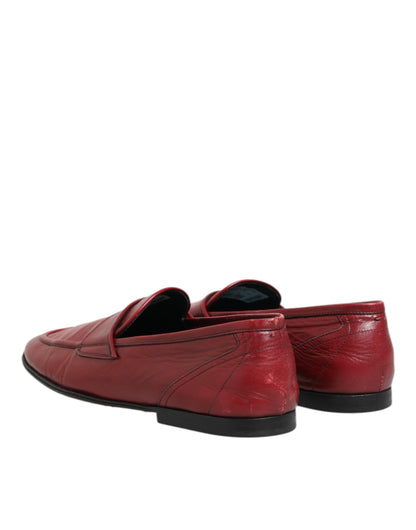 Dolce & Gabbana Red Leather Slip On Dress Men Loafers Shoes