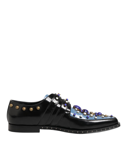 Dolce & Gabbana Black Blue Embellished MONKSTRAP Dress Shoes