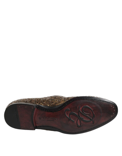 Dolce & Gabbana Gold Sequined Slip On Loafers Men Dress Shoes