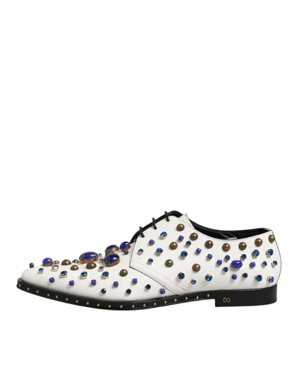 Dolce & Gabbana White Leather Crystals Embellished Dress  Shoes