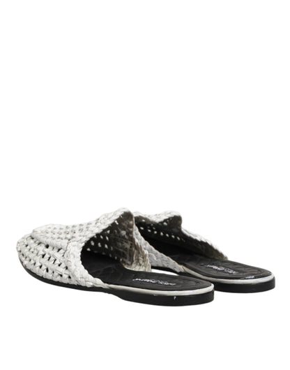 Dolce & Gabbana White Woven Slides MULES Men Sandals Shoes