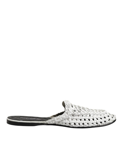 Dolce & Gabbana White Woven Slides MULES Men Sandals Shoes
