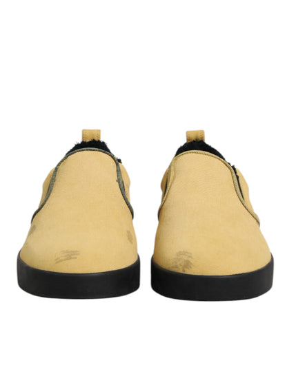 Dolce & Gabbana Yellow Cotton Low Top Slip On Sneakers Shoes