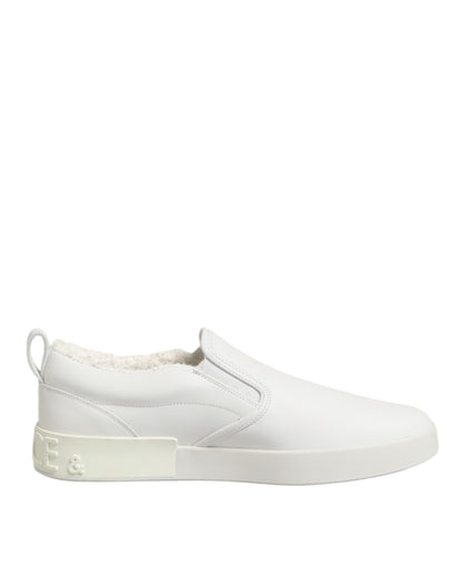 Dolce & Gabbana White Leather Low Top Slip On Sneakers Shoes