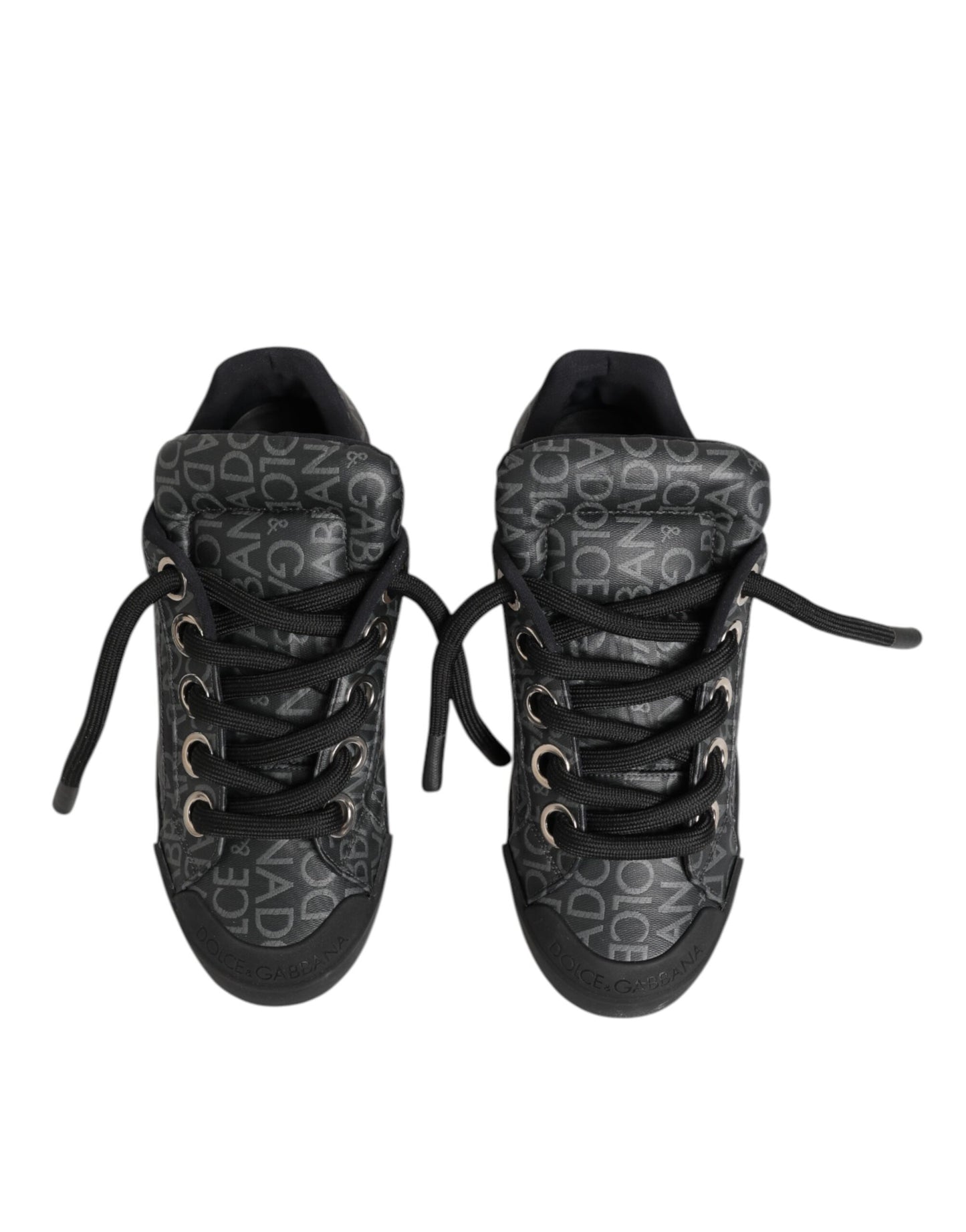 Dolce & Gabbana Black Cotton Denim Logo Low Top Sneakers  Shoes