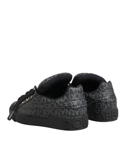 Dolce & Gabbana Black Cotton Denim Logo Low Top Sneakers  Shoes