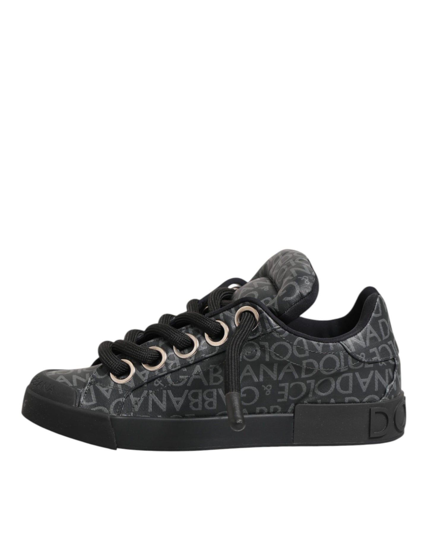 Dolce & Gabbana Black Cotton Denim Logo Low Top Sneakers  Shoes