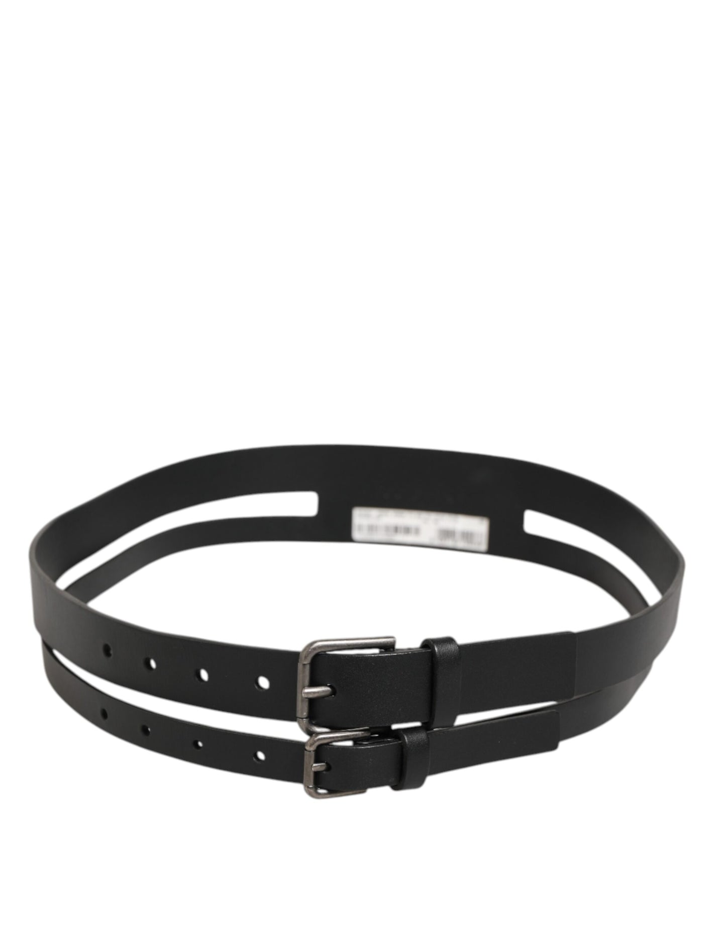 Dolce & Gabbana Black Double Strap Leather Buckle Men Belt