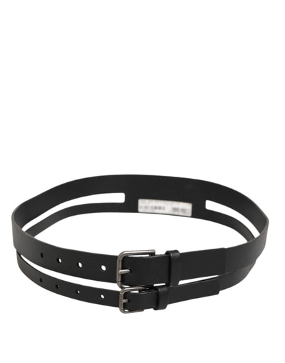 Dolce & Gabbana Black Double Strap Leather Buckle Men Belt