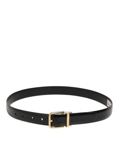 Dolce & Gabbana Black Classic Leather Gold-Tone Buckle Belt