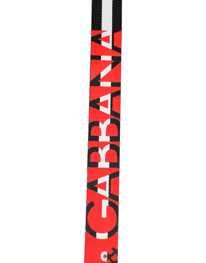 Dolce & Gabbana Black White Striped Logo Metal Buckle Belt