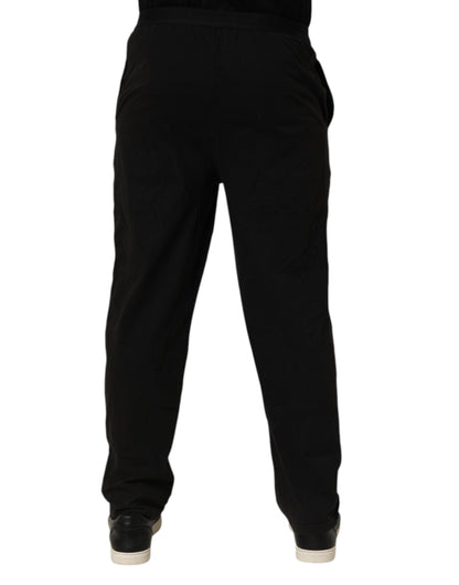 Emporio Armani Black Cotton Blend Logo Waistband Trouser Pants