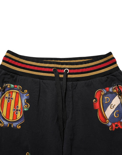 Dolce & Gabbana Black Baroque Crest Logo Men Trackpants Pants