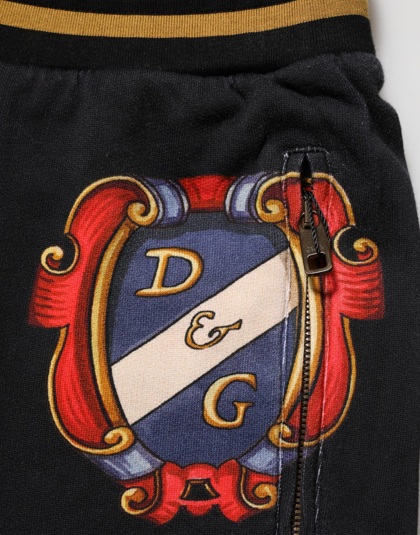 Dolce & Gabbana Black Baroque Crest Logo Men Trackpants Pants