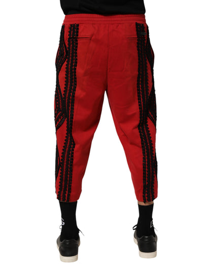 Dolce & Gabbana Red Embroidered Casual Cropped Trouser Pants