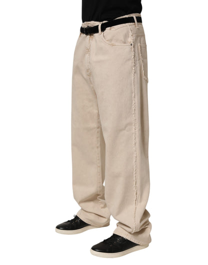 Dolce & Gabbana Beige Cotton Straight Denim Trouser Jeans
