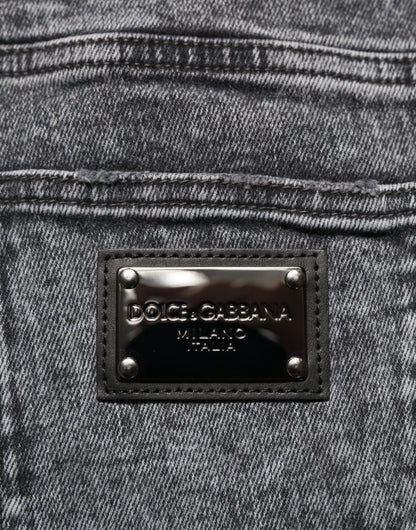 Dolce & Gabbana Gray Cotton Slim Fit Denim Trouser Jeans
