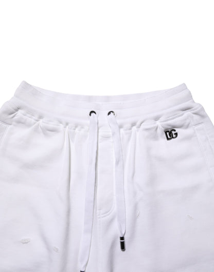 Dolce & Gabbana White Cotton Ripped Bermuda Sweatpants Shorts