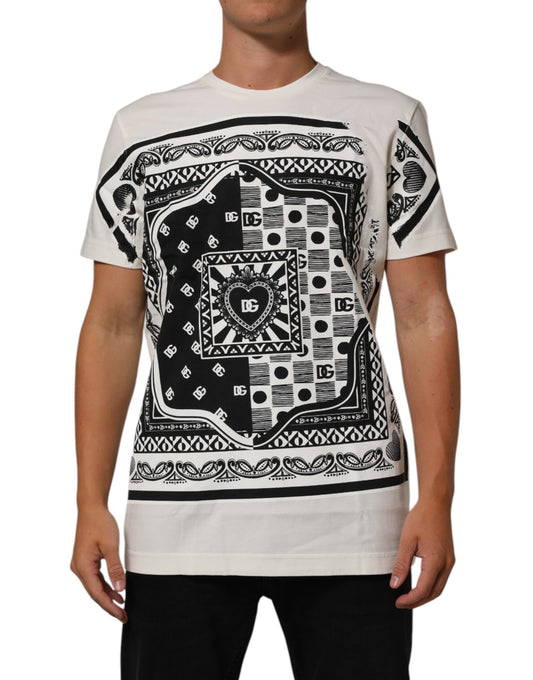 Dolce & Gabbana White Cotton Logo Bandana Print Men T-shirt