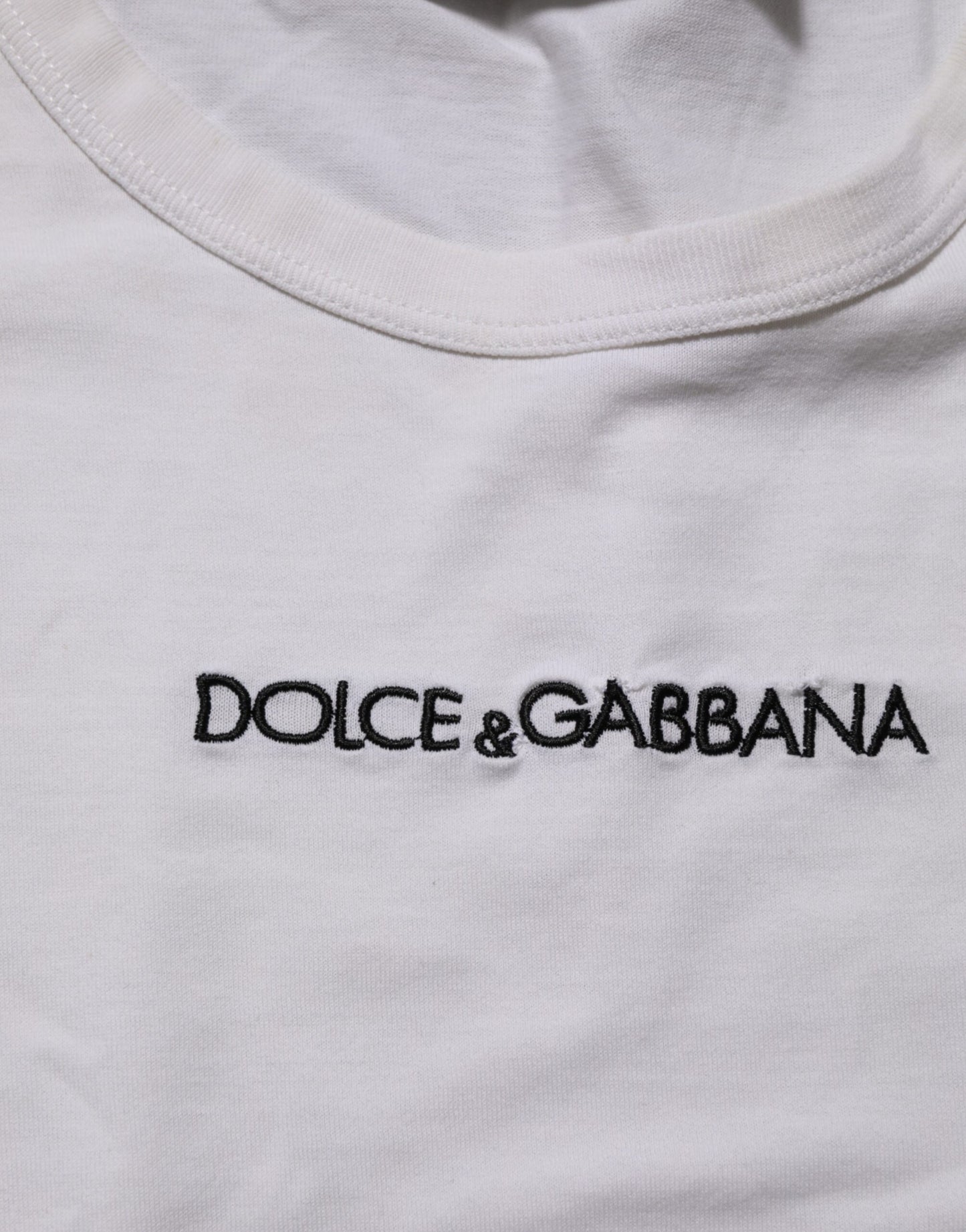 Dolce & Gabbana White Logo Print Cotton Crew Neck Men T-shirt