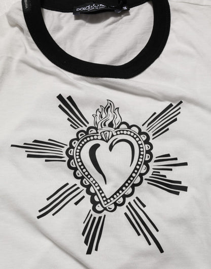 Dolce & Gabbana White Sacred Heart Cotton Crew Neck T-shirt