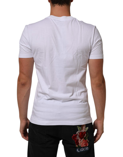 Dolce & Gabbana White Cotton Logo Print Crew Neck Men T-shirt