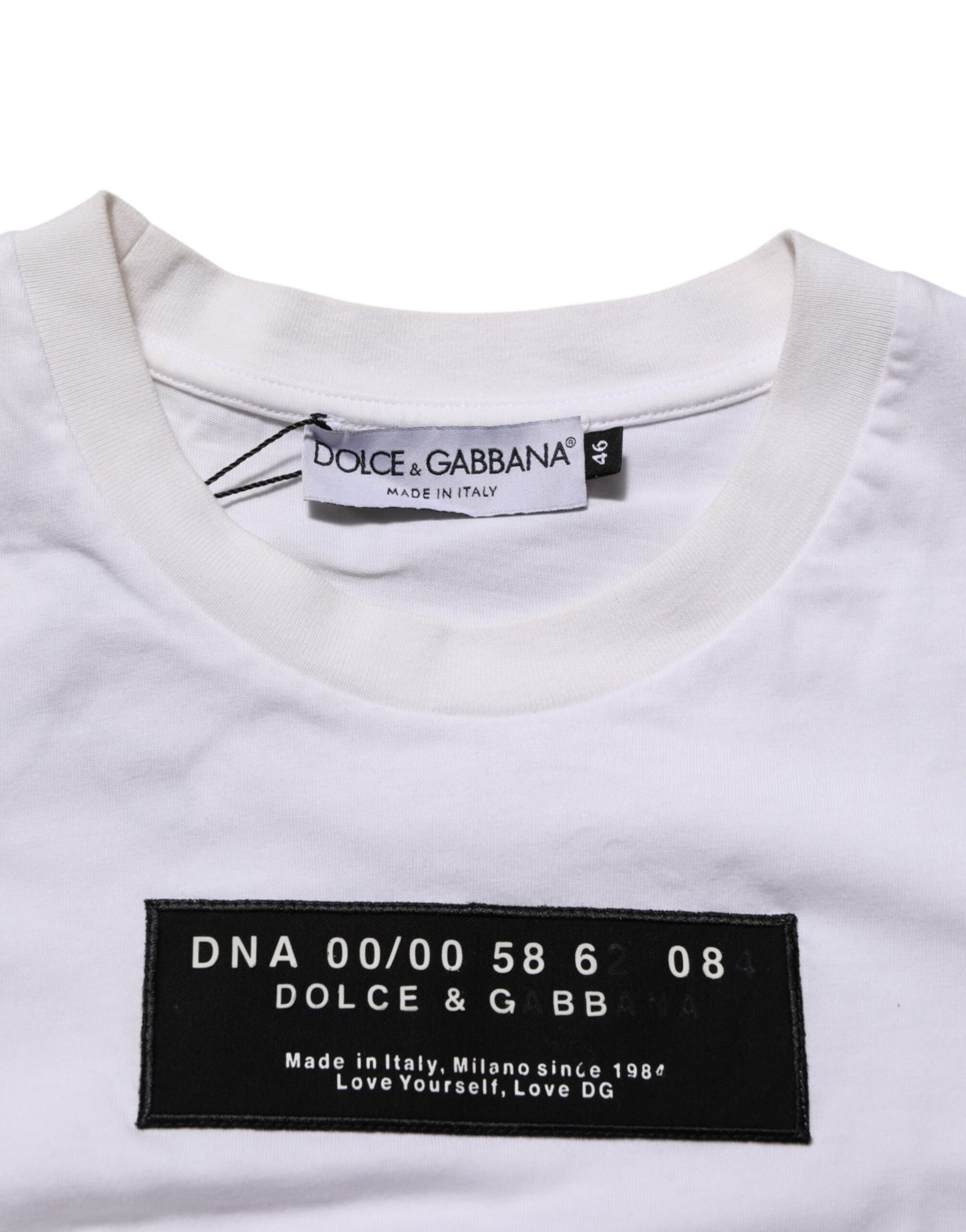 Dolce & Gabbana White Cotton Logo Print Crew Neck Men T-shirt