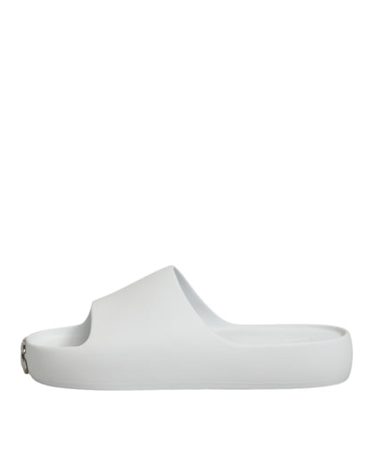 Dolce & Gabbana White Logo Slides Sandals Men Beachwear Shoes