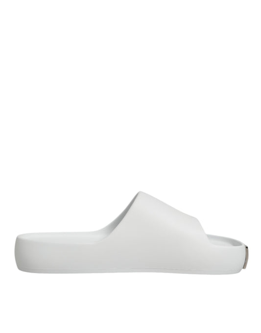 Dolce & Gabbana White Logo Slides Sandals Men Beachwear Shoes