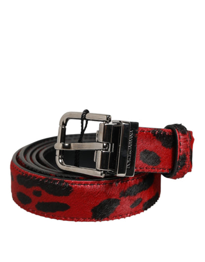 Dolce & Gabbana Red Black Pony Leather Metal Buckle Men Belt