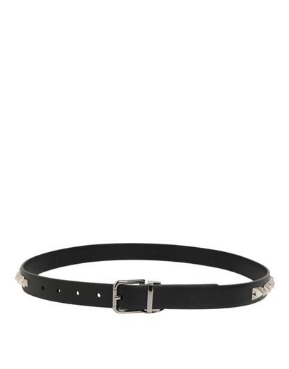 Dolce & Gabbana Black Leather Studded Silver-Tone Buckle Belt