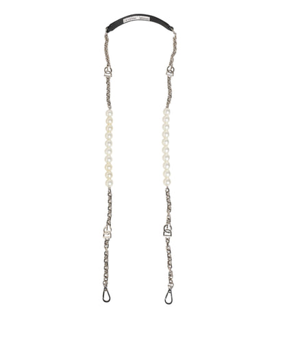 Dolce & Gabbana Black Leather Pearl Chain Bag Accessory Shoulder Strap