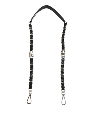 Dolce & Gabbana Black Leather Silver Chain Bag Accessory Shoulder Strap