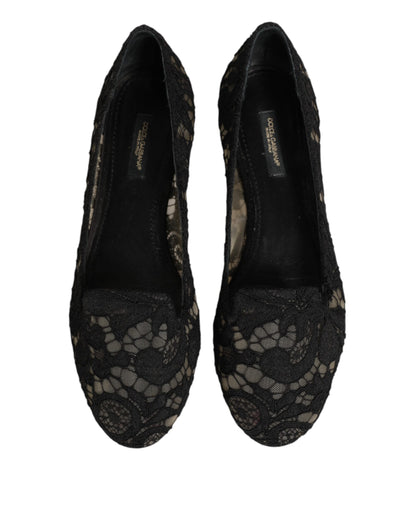 Dolce & Gabbana Black Taormina Lace Slip On Flats Shoes