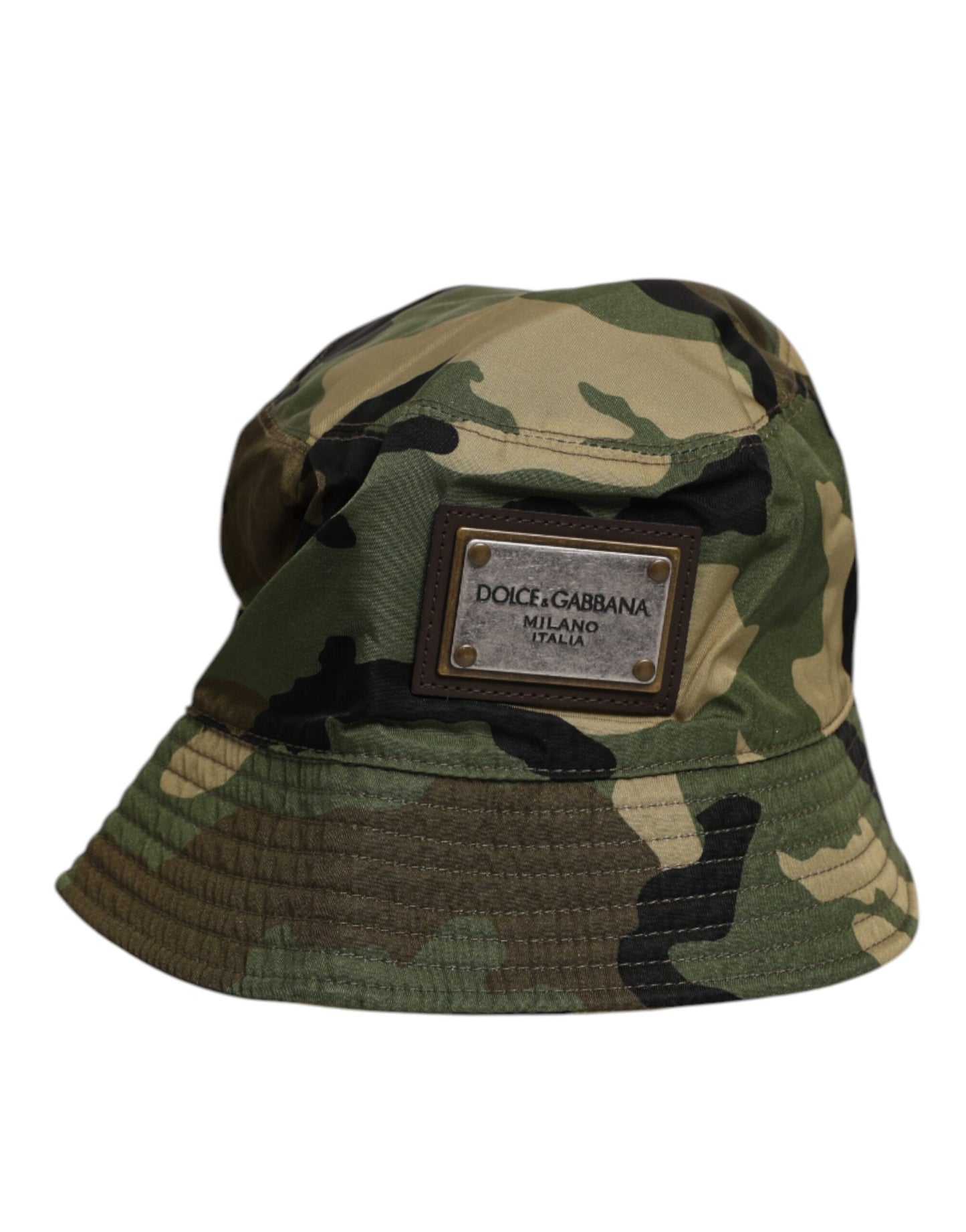 Dolce & Gabbana Green Camouflage Polyamide Logo Bucket Cap Hat