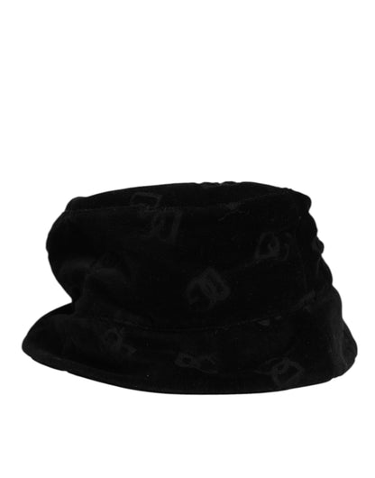 Dolce & Gabbana Black Cotton Suede Bucket Logo Capello Hat