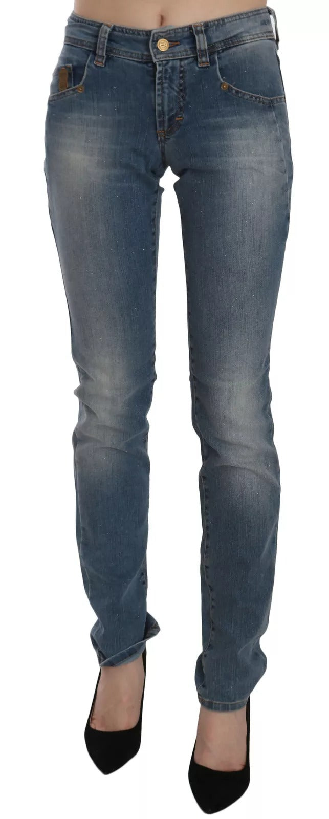 John Galliano Blue Washed Mid Waist Skinny Casual Denim Pants