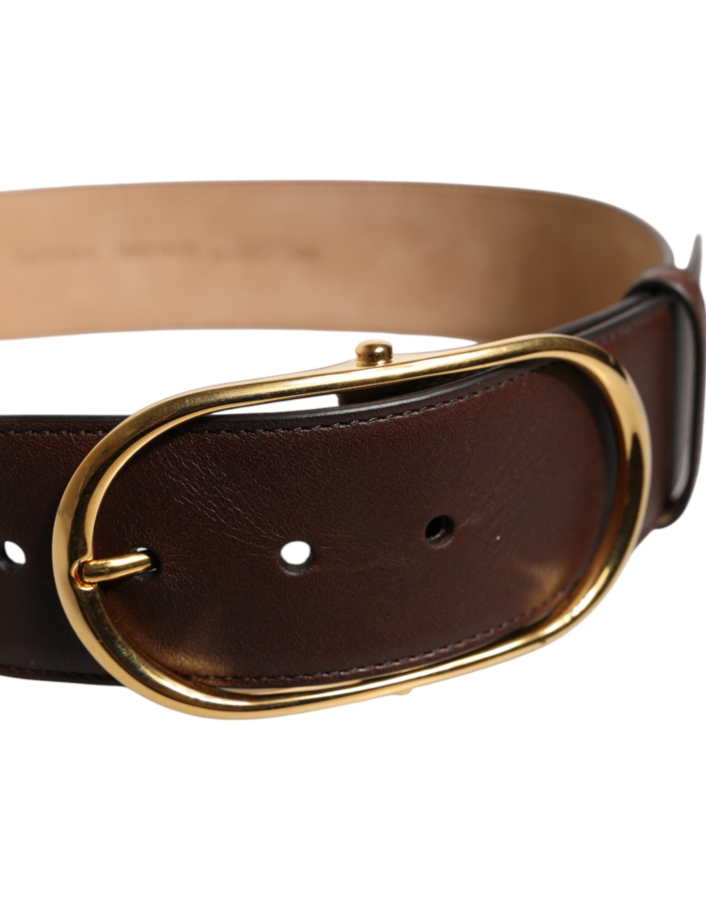 Dolce & Gabbana Brown Leather Classic Metal Oval Buckle Belt