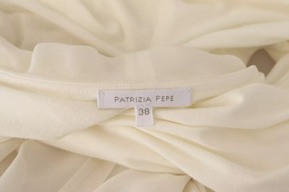 Patrizia Pepe Off White Silk Long Sleeves Deep Vneck Top